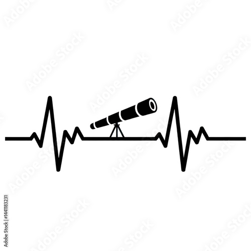 Telescope and Heartbeat Icon: Science and Technology in Healthcare Exploration and Astronomy