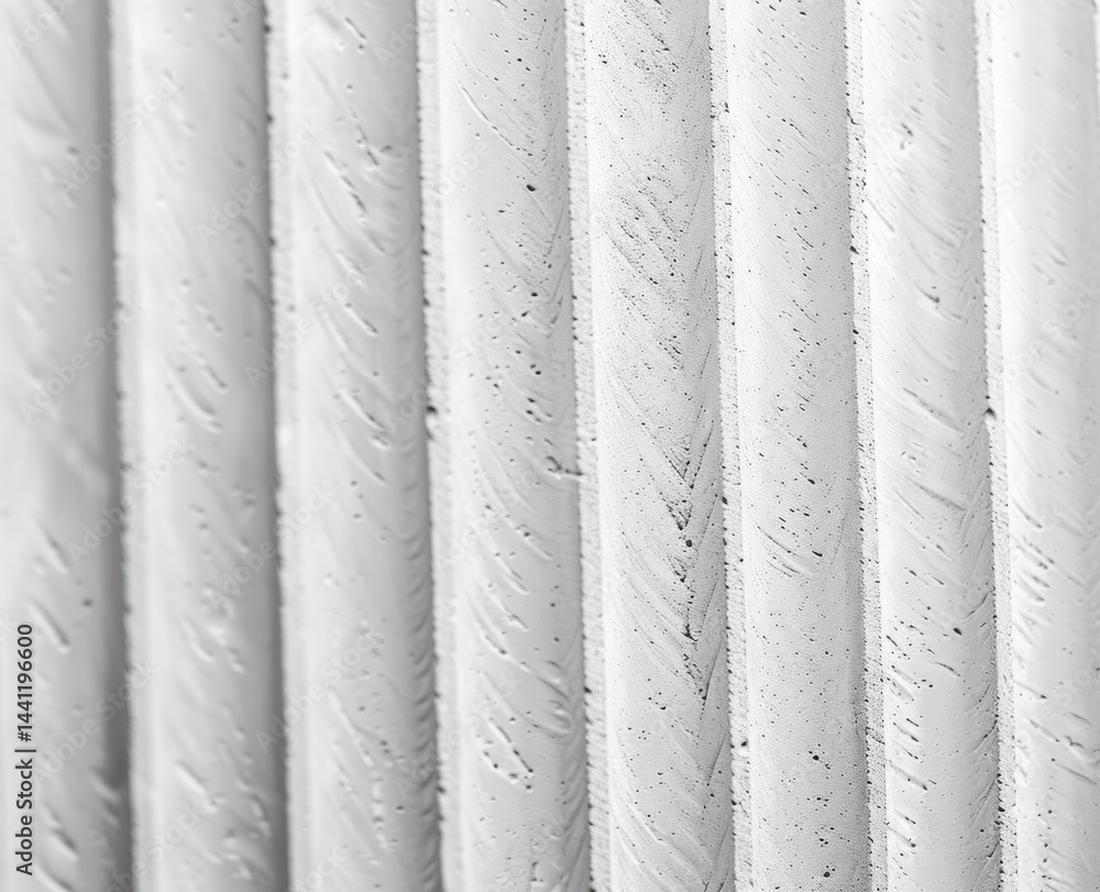close-up of multiple vertical white textured cylindrical rods with scratches and speckles close-up of multiple vertical white textured cylindrical rods with scratches and speckles