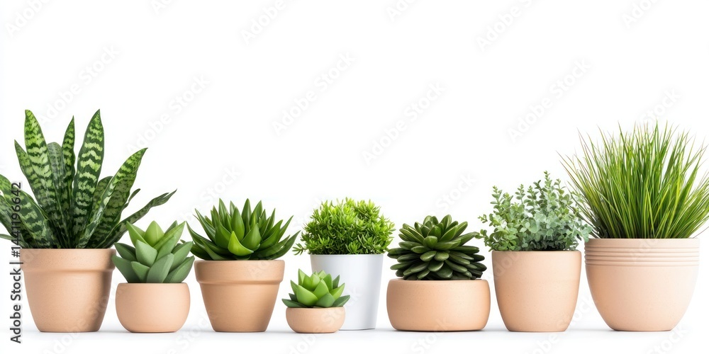 Green Plants in Terracotta Pots Arranged in a Row Green Plants in Terracotta Pots Arranged in a Row