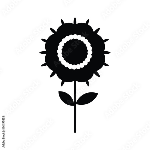 Pincushion Style Flower Shape Black Vector Silhouette