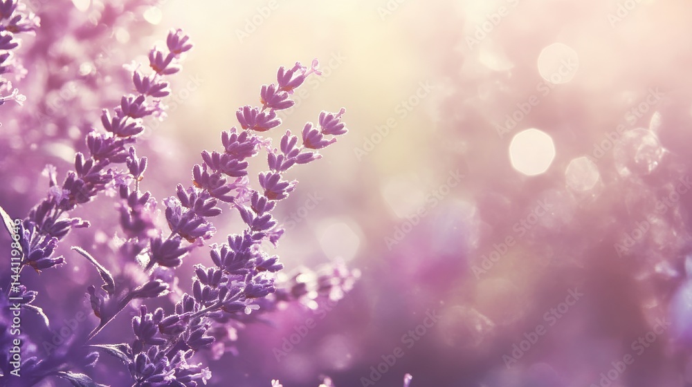 Sunlit Lavender Field, Floral Background Sunlit Lavender Field, Floral Background