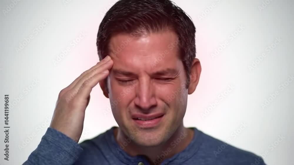 Man Feeling Sad with Eyes Closed in Studio Setting Man Feeling Sad with Eyes Closed in Studio Setting