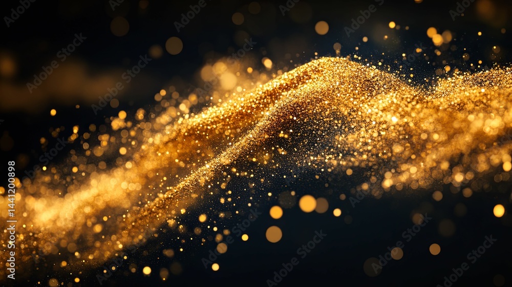 Obraz premium Abstract golden particles swirling in dark background.