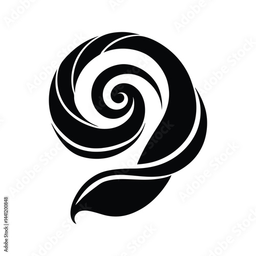 Swirled Rosebud Floral Shape Black Vector Silhouette