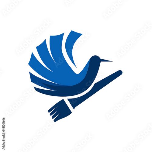 Creative Blue Bird Fork Logo Design for Modern Restaurant Branding