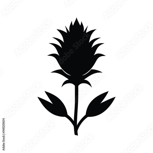 Thistle Style Floral Shape Black Vector Silhouette