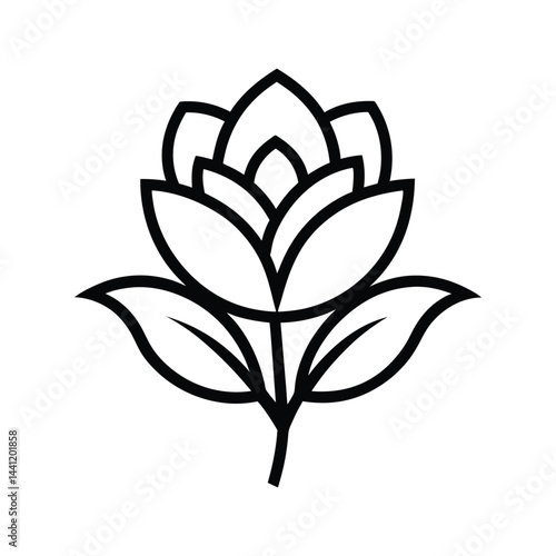 Vintage Flower Outline Icon Black Vector Silhouette