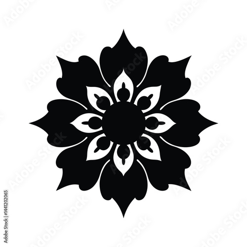 Vintage Ornate Flower Shape Black Vector Silhouette