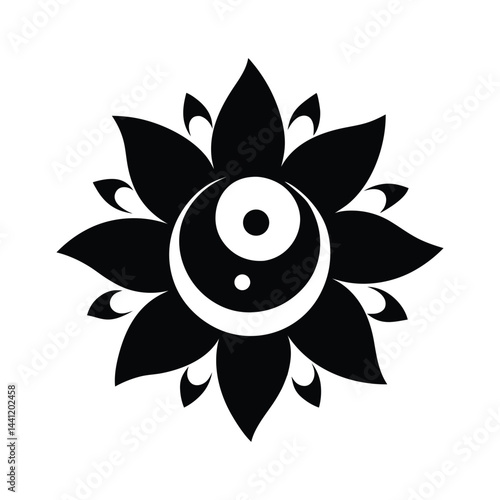 Yin Yang Inspired Flower Icon Black Vector Silhouette