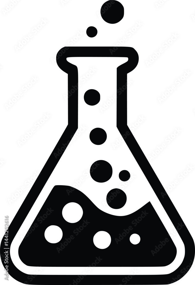 Black and white bold vector of a laboratory flask, isolated on white background. Black and white bold vector of a laboratory flask, isolated on white background.
