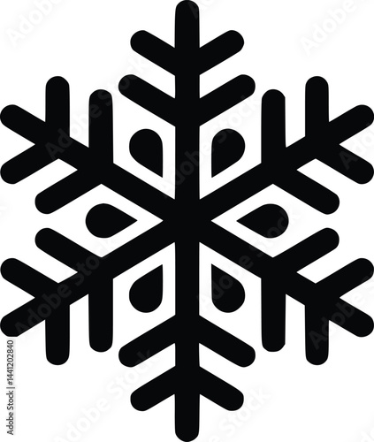 Black and white bold vector of a snowflake icon, isolated on white background.