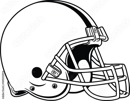 Black and white bold vector of a football helmet, isolated on white background.