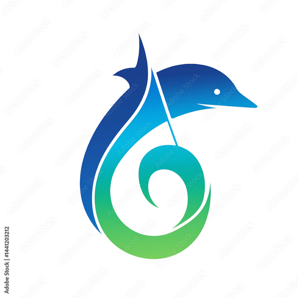 Fototapeta premium Abstract Blue and Green Dolphin Logo Design for Eco-Friendly Marine Branding - Modern Minimalist Vector Illustration