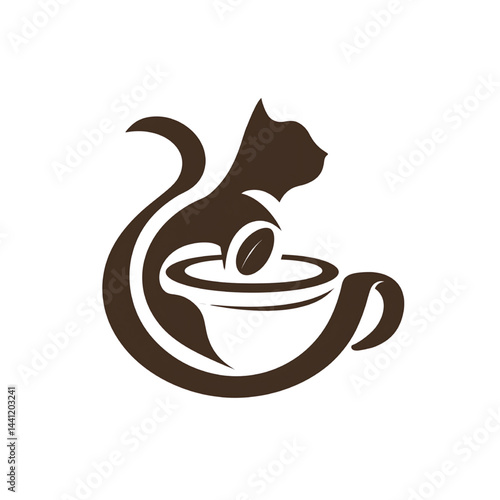 Premium Coffee Logo Design Featuring Cat Silhouette  Illustration for Cafe Decor