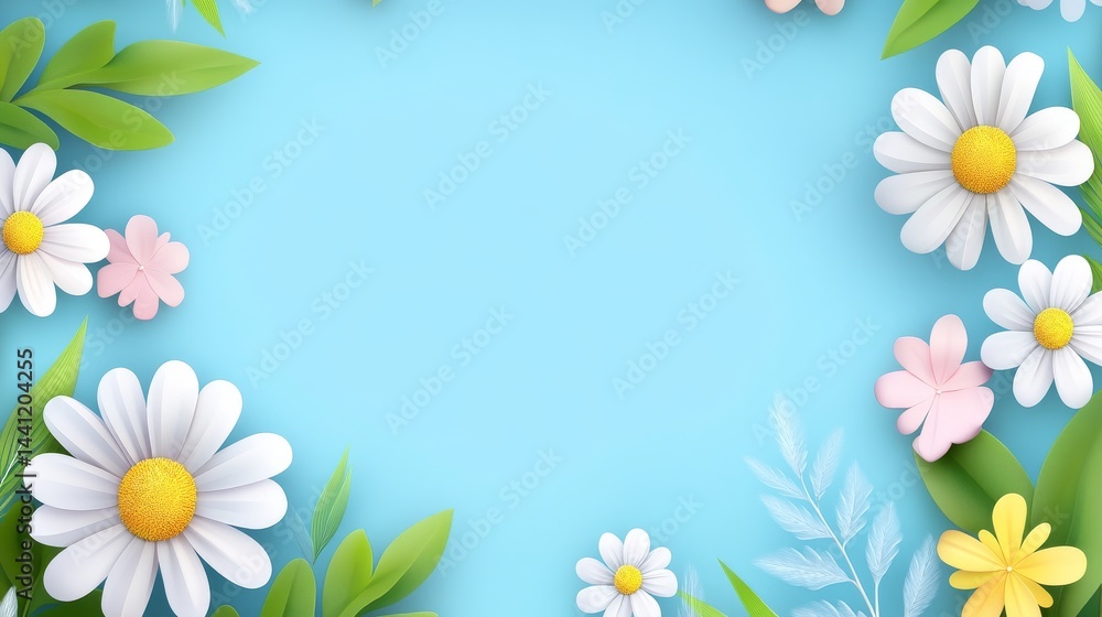 Spring Floral Background with Daisies and Leaves Spring Floral Background with Daisies and Leaves