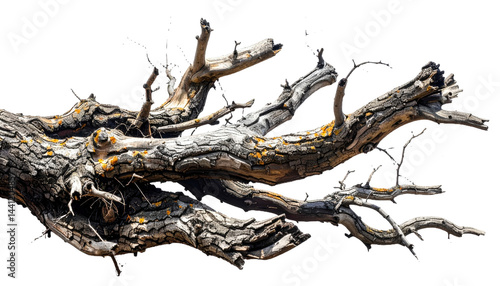 dead dry root of an old tree isolated on white or transparent    