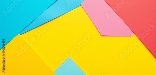 Free Download Vibrant Memphis-style geometric paper textures in yellow, blue, light blue, red, and pastel pink Flat lay, top view, paper, composition - GFXLoad