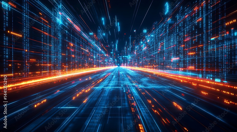 Fototapeta premium Futuristic Cityscape with Dynamic Light Trails