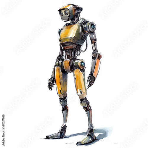illustration of Futuristic Robotics, watercolor vector, isolated on a white background.