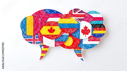 Wallpaper Mural Speech bubbles with various national flags, symbolizing global communication Torontodigital.ca