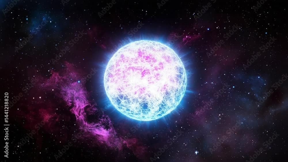 Glowing celestial object, star with nebulous background in a cosmic setting featuring vibrant hues and interstellar dust, outer space concept