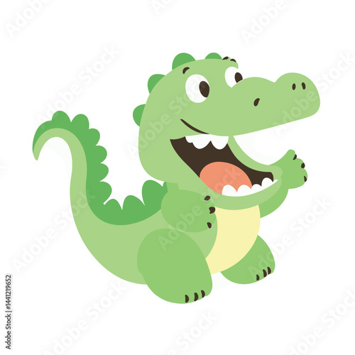 Cute Baby Cartoon Happy Crocodile Mascot Character Clipart Illustration