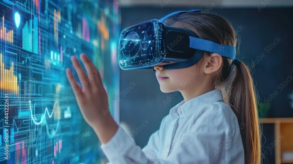 Young explorer navigating immersive interfaces using advanced virtual reality headsets Young explorer navigating immersive interfaces using advanced virtual reality headsets
