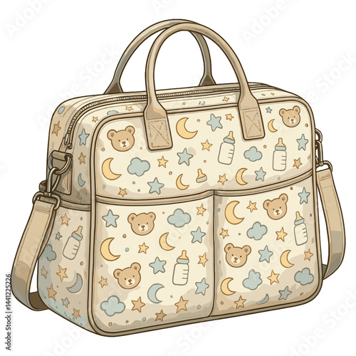 Baby Diaper Bag Vector – Soft Pastel Nursery Pattern with Teddy Bears and Stars