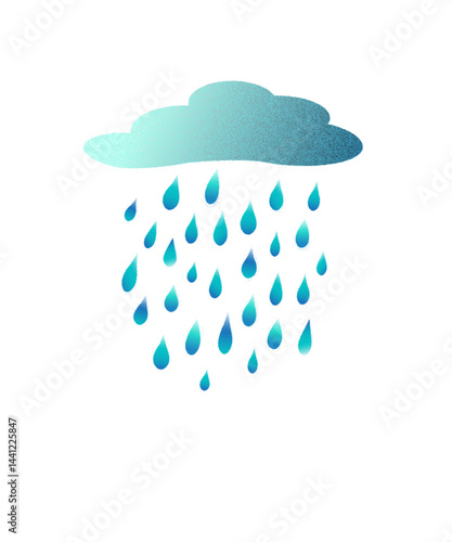 青の雨雲・雨粒　雨の日のシンプルイラストコピースペース有りの背景透過ベクター背景