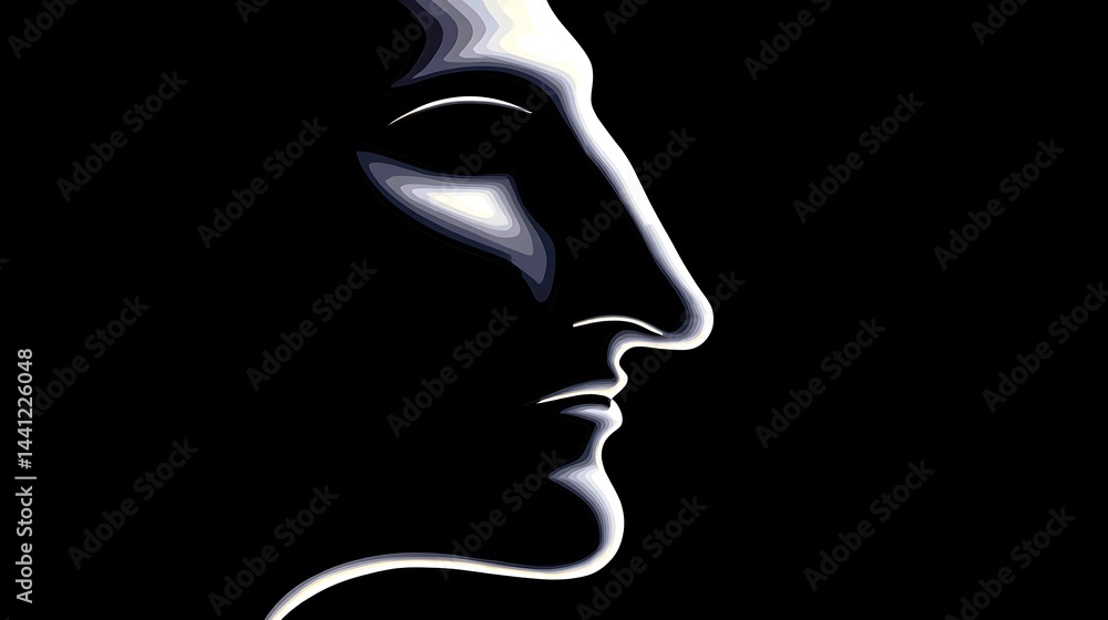 Serene profile portrait, minimalist style, grayscale, dark background Serene profile portrait, minimalist style, grayscale, dark background