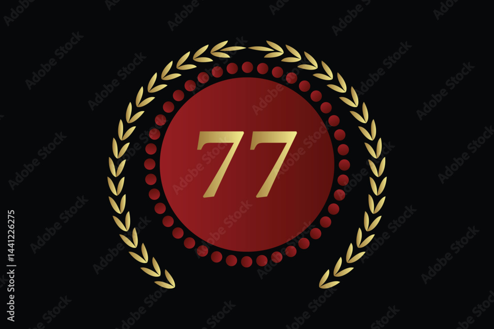Fototapeta premium number 77 with laurel wreath icon, vector illustration.