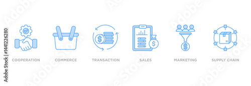B2B - Business to business banner web icon vector illustration concept with icon of cooperation, commerce, transaction, sales, marketing, supply chain