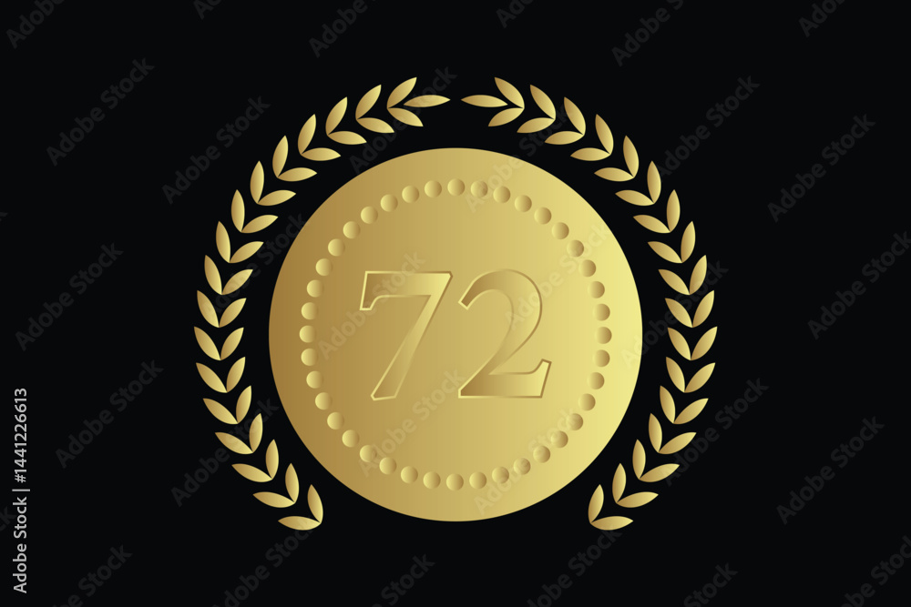 Fototapeta premium number 72 with laurel wreath icon, vector illustration.