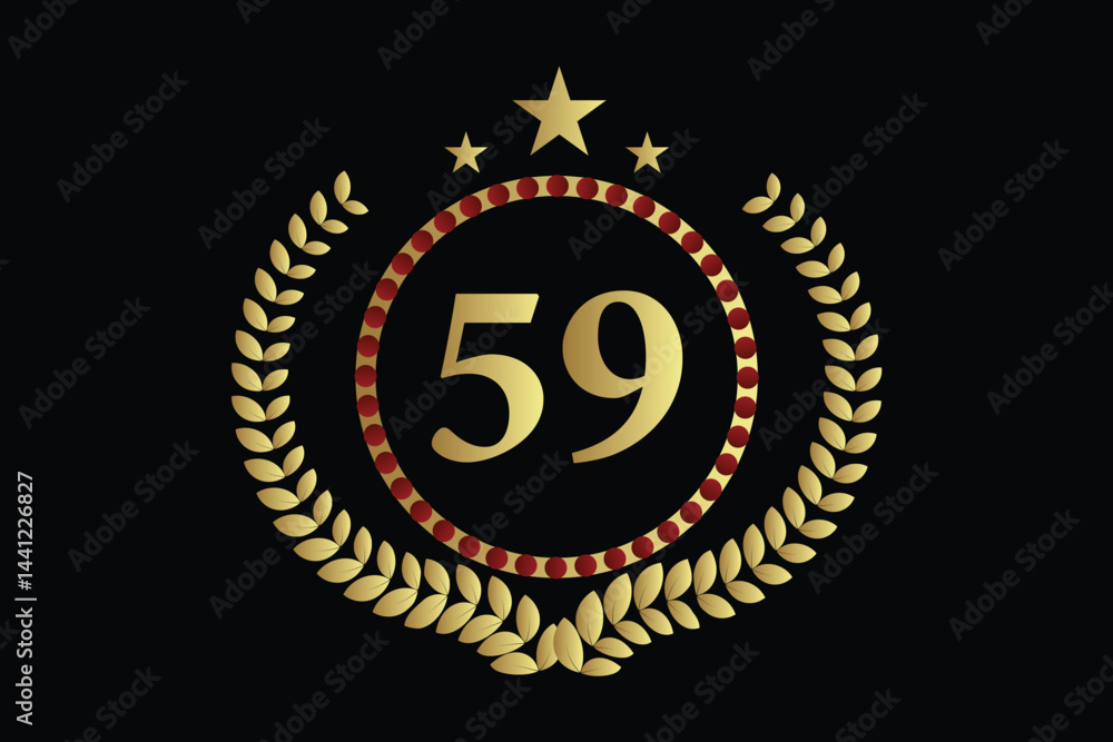 Fototapeta premium number 59 with laurel wreath icon, vector illustration.
