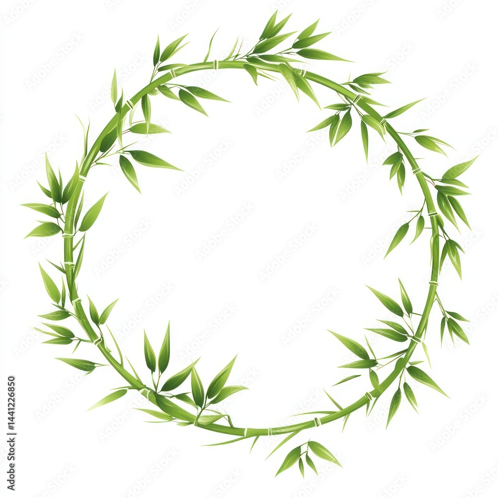 Fototapeta premium Circular bamboo wreath frame, elegant nature design for invitations, backgrounds