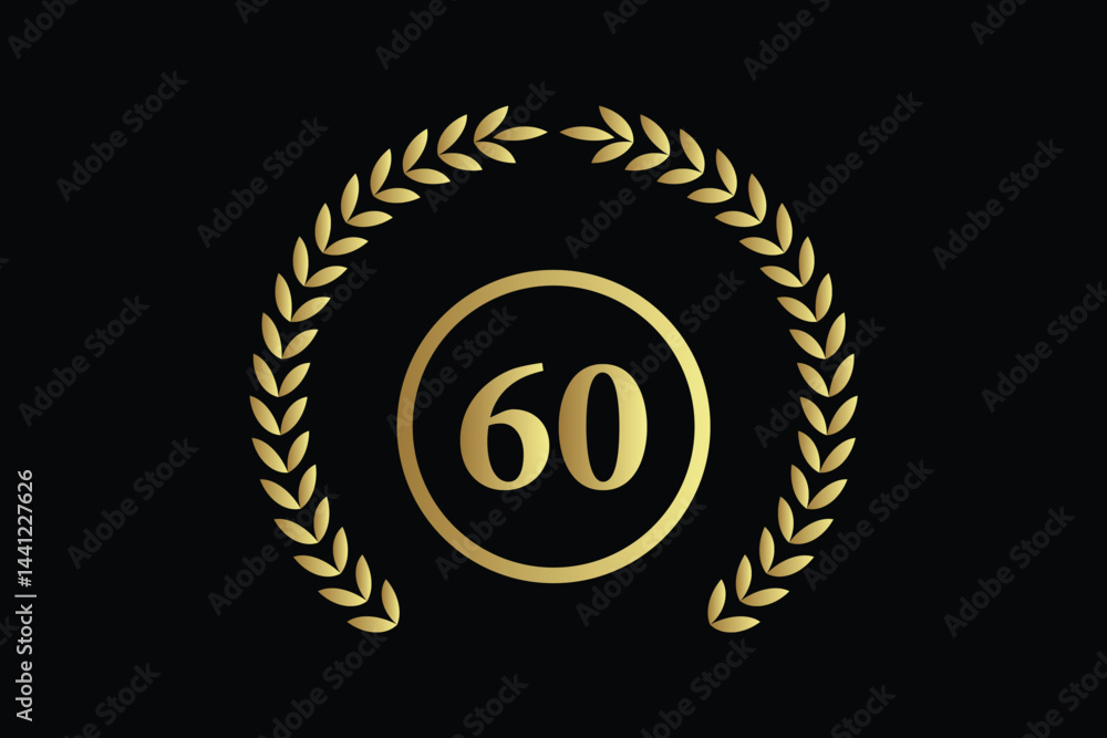 Naklejka premium number 60 with laurel wreath icon, vector illustration.