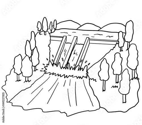 ダムのイラスト線画