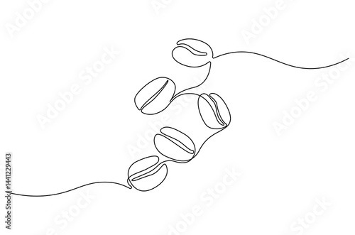 Continuous one line drawing of Coffee bean. Single line drawing illustration of Coffee grain. Coffee shop concept vector art. Doodle line illustration.