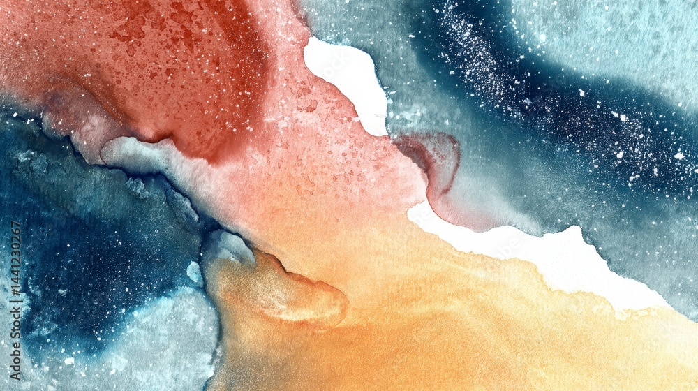 Fototapeta premium Abstract watercolor art featuring warm and cold tones with organic shapes Generative AI