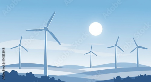 Wallpaper Mural Wind Turbines on Rolling Hills at Sunrise Minimalist Illustration Torontodigital.ca
