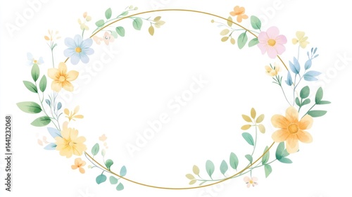 Oval floral frame pastel flowers spring background invitation