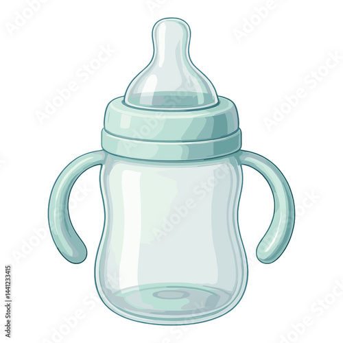 Baby Training Bottle Vector – Pastel Mint Handles, Transparent Body, Realistic Isolated