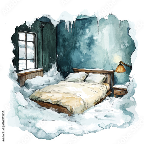 watercolor of Frozen Room In Time, vector, isolated on a white background.