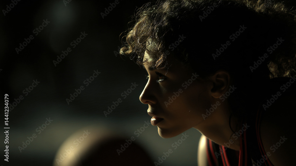 Focused female basketball player.