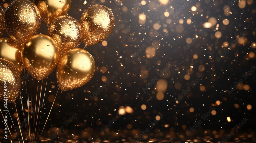 Golden Celebration: Balloons and Confetti Creating a Festive Atmosphere of Joy