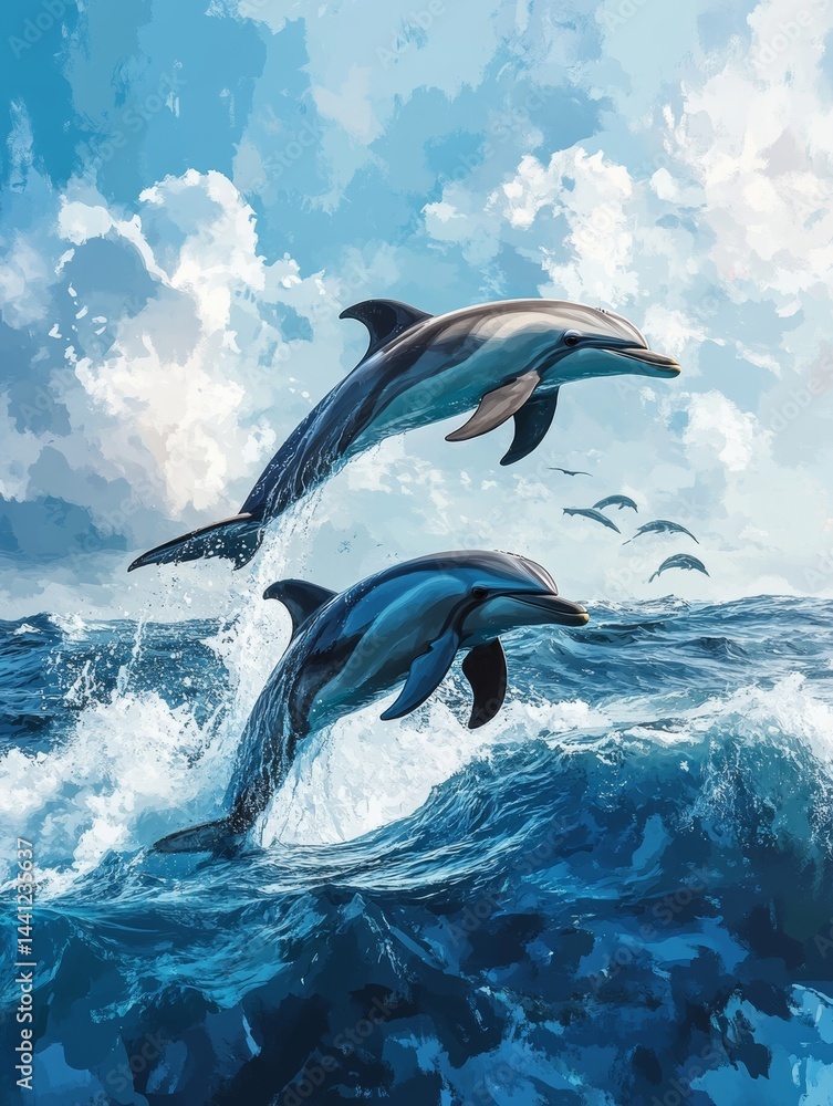 Obraz premium a pod of dolphins swimming in the open ocean - ai
