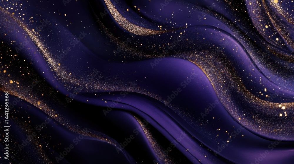 Obraz premium Smooth dark purple backdrop with a delicate overlay of scattered gold sparkles, elegant and minimal for presentations