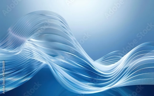 translucent flowing wave-like ribbons in shades of blue on a gradient blue background, creating a sense of smooth motion and fluidity