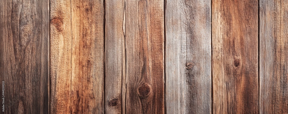 Fototapeta premium Aged wooden planks with varied tones and textures.