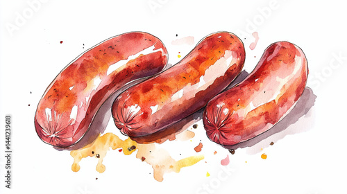 set of sausage cooked water painting illustration PNG.AI 